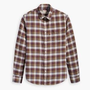 Levi's Mens Brown Plaid Button Up Shirt Size L